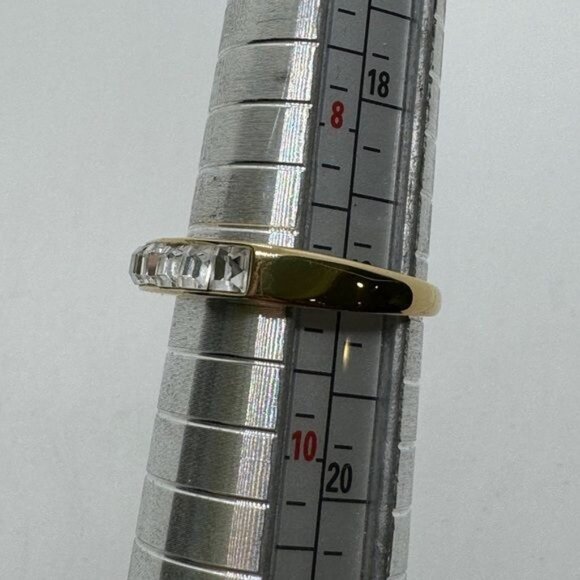 Gold Tone Fashion Ring Faux Diamond Row Princess Cut size 9 - Picture 3 of 6